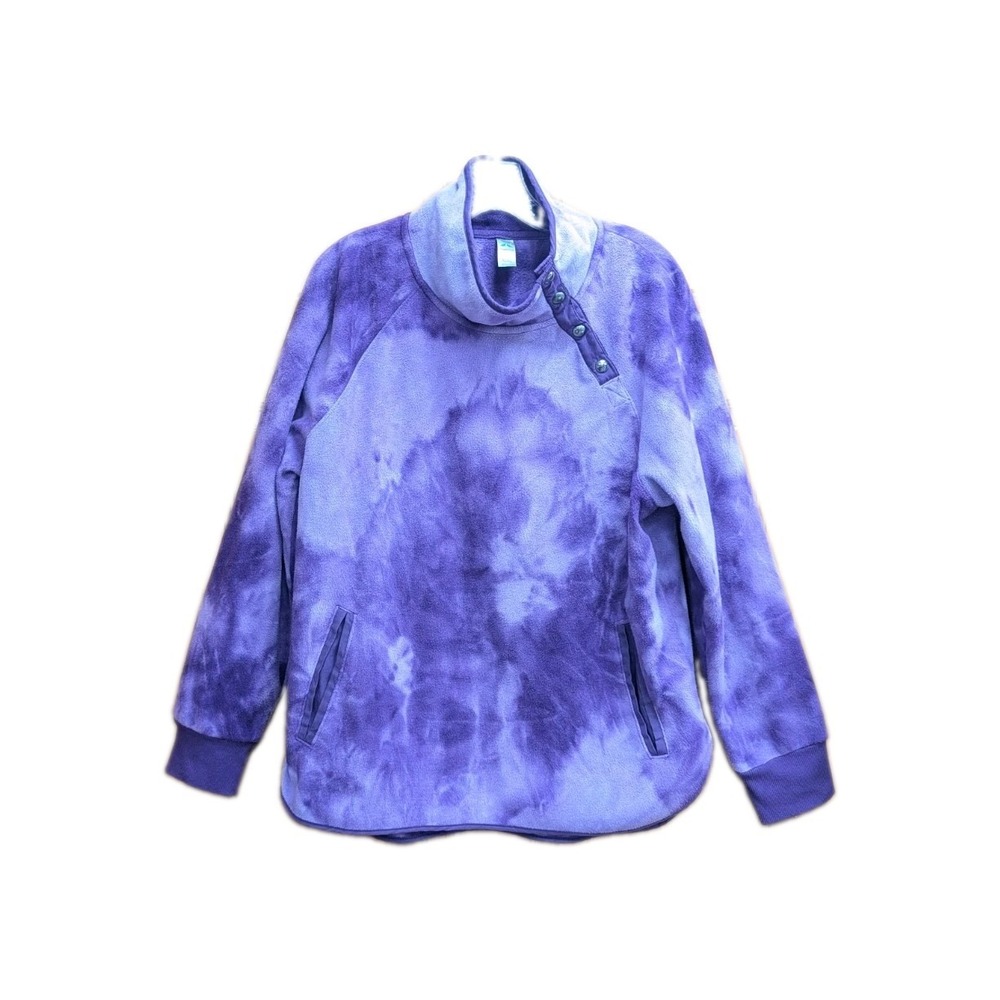 Green Tea Women's XL Jacket Pullover Fleece Purple Tie Die Warm Outdoors Snaps